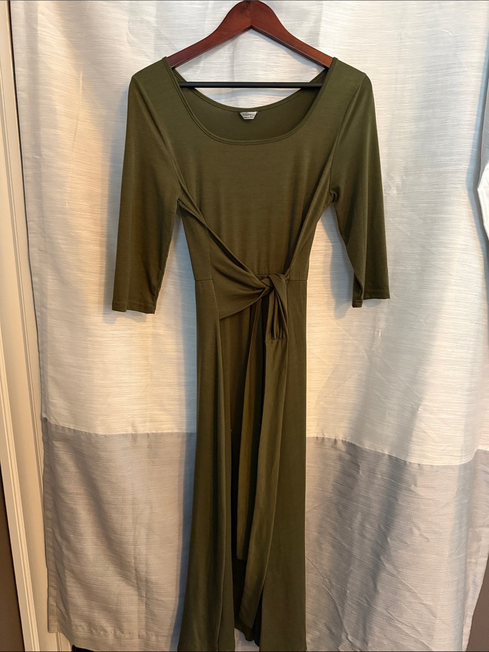 Olive Green Tie-Waist Midi Dress - Women